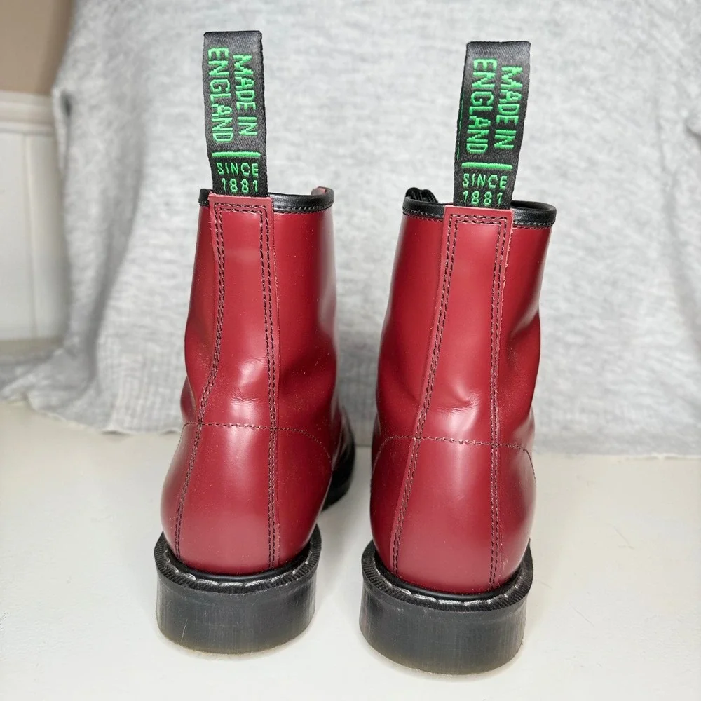Solovair 8 Eye Men's UK 10 Derby Boot Cherry Red Rub-Off Leather Made in England